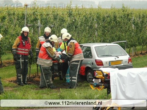 Auto belandt in boomgaard Culemborgseweg
