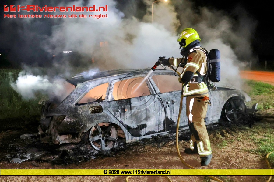 Auto volledig uitgebrand in weiland